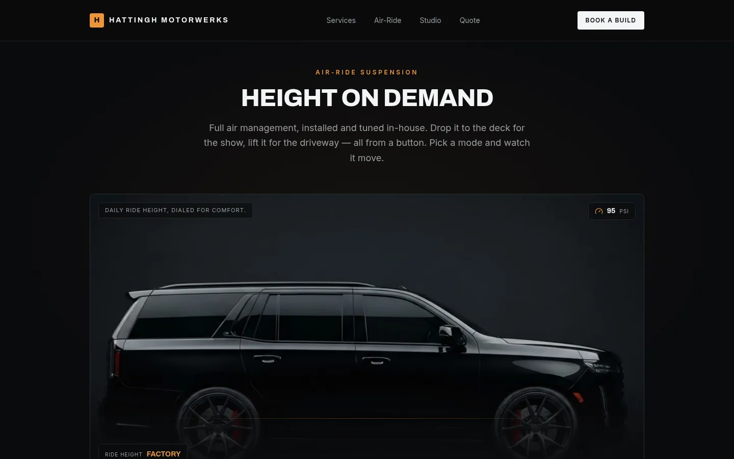 Hattingh MotorWerks interactive air-ride suspension section, "Height on demand"