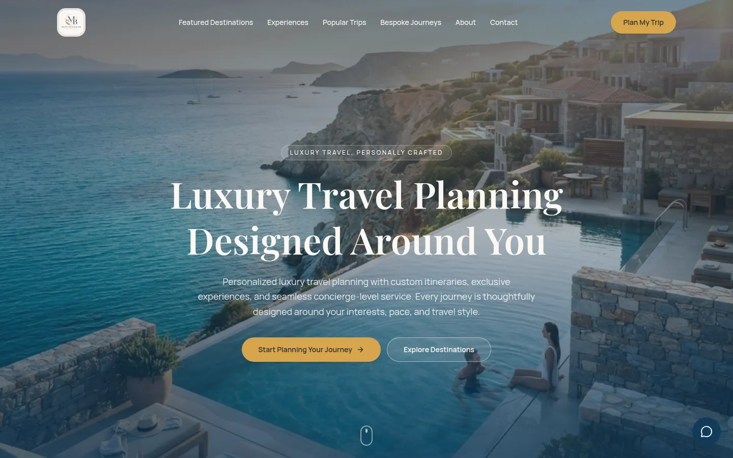 Montgomery Bespoke Travel desktop homepage hero with navigation and Start Planning Your Journey call to action