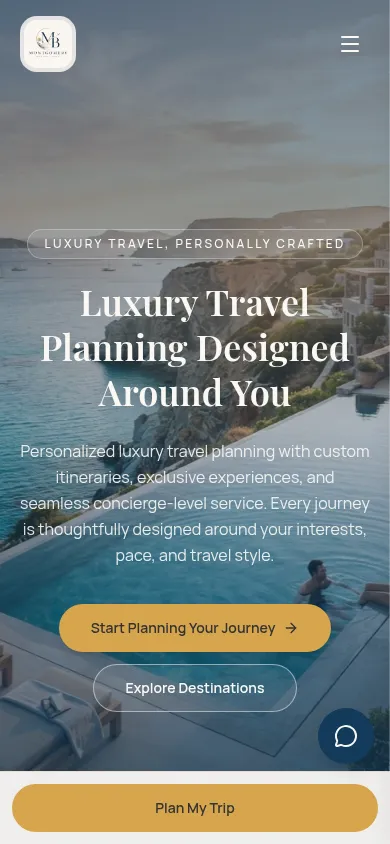 Montgomery Bespoke Travel mobile homepage hero with sticky Plan My Trip button